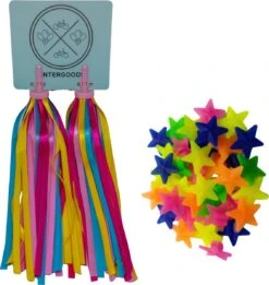 Entergoods® Fietsversiering Kinderfiets- Stuurslingers En Spaakkralen - Combi/Set - Fietsversiering Kinderen - Vrolijke Streamers Stuur + Spaakkralen Ster