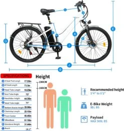 HITWAY 26 Inch E-bike, Elektrische Fiets Voor Heren En Dames, Pedelec Stadsfietsen, 250 W Motor, 36 V/11,2 Ah E-bike, Shimano 7 Versnellingen, 35-90 Km| Wit / Blauw 19 HITWAY 26 Inch E-bike, Elektrische Fiets Voor Heren En Dames, Pedelec Stadsfietsen, 250 W Motor, 36 V/11,2 Ah E-bike, Shimano 7 Versnellingen, 35-90 Km| Wit / Blauw -Winkel Voor Fietsbenodigdheden 1135x1200