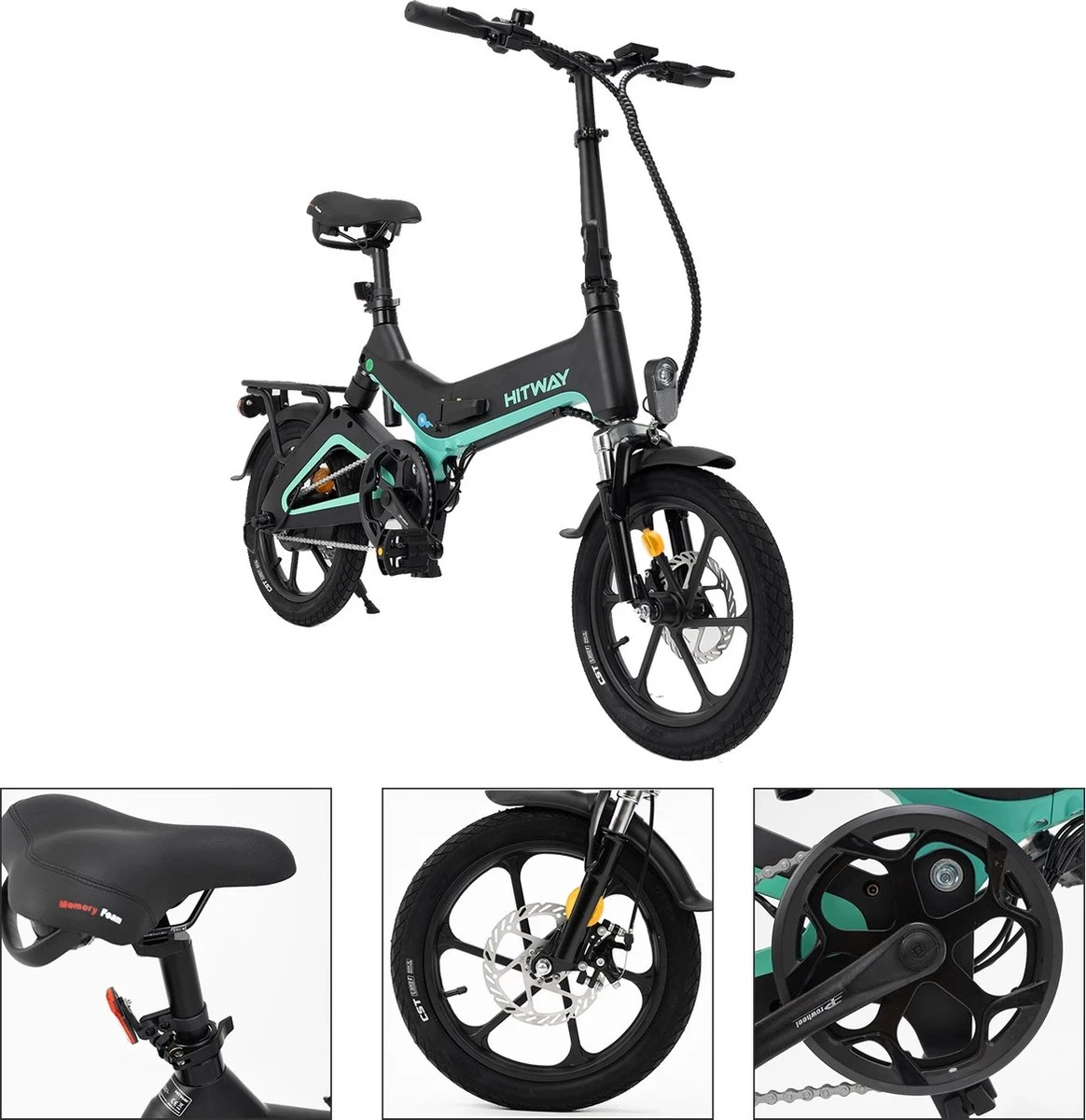 Merkloos Hitway 14F005 Elektrische Fiets E-bike | Opvouwbaar | 250W Motor | 7.5Ah | 16" | Zwart / Groen 5 Merkloos Hitway 14F005 Elektrische Fiets E-bike | Opvouwbaar | 250W Motor | 7.5Ah | 16" | Zwart / Groen - Afbeelding 3