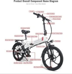 Samebike Elektrische Vouwfiet - Shimano 7 Speed Derailleur - 48V/ 10Ah Lithium Batterij - Aluminium -sportief/modern - 35km/u - Wit -Winkel Voor Fietsbenodigdheden 1174x1200