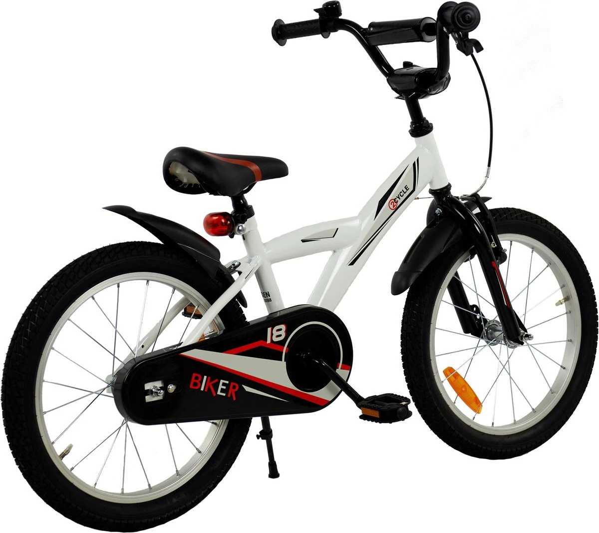 2Cycle Biker Kinderfiets - 18 Inch - Wit - Jongensfiets 5 2Cycle Biker Kinderfiets - 18 Inch - Wit - Jongensfiets - Afbeelding 3