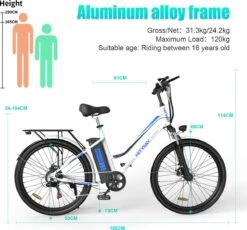 HITWAY Elektrische Fiets Voor Volwassenen | Ebikes Fietsen Stadsfiets | 250W 36V Motor | 7 VERSNELLINGSSYSTEE | 26 Inch - Wit 11 HITWAY Elektrische Fiets Voor Volwassenen | Ebikes Fietsen Stadsfiets | 250W 36V Motor | 7 VERSNELLINGSSYSTEE | 26 Inch - Wit -Winkel Voor Fietsbenodigdheden 1200x1117