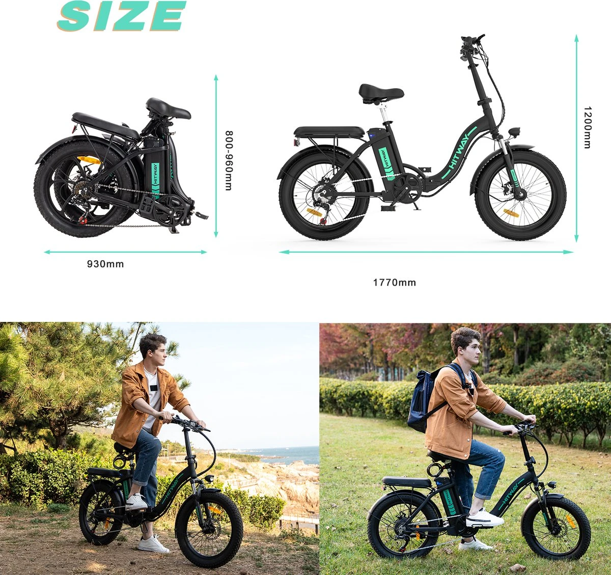 HITWAY Elektrische Fiets - E-Bike - 20 Inch Fatbike - 250 W- Shimano 7 Versnellingen 8 HITWAY Elektrische Fiets - E-Bike - 20 Inch Fatbike - 250 W- Shimano 7 Versnellingen - Afbeelding 6