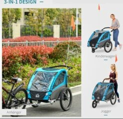HOMCOM 3-in-1 Kinderaanhanger Jogger Fietskar Voor 2 Kinderen Aluminium 440-018 -Winkel Voor Fietsbenodigdheden 1200x1163 4