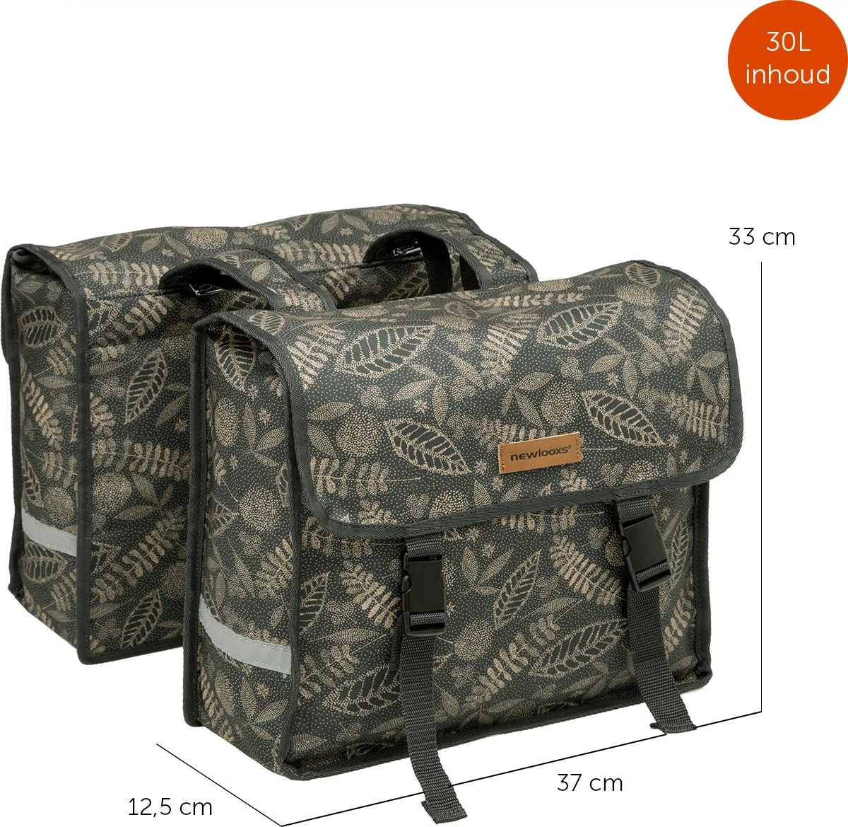 New Looxs Fiori Double Forest Dubbele Fietstas - 30 Liter - Antraciet 5 New Looxs Fiori Double Forest Dubbele Fietstas - 30 Liter - Antraciet - Afbeelding 3