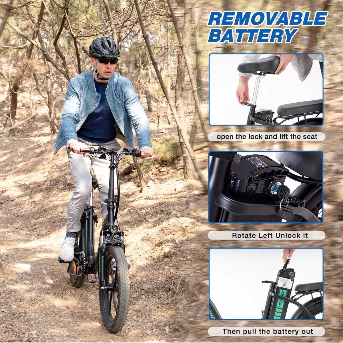 HITWAY E-Bike Elektrische Fiets 20 Inch Fat Tire E-Bicycle Vouwfiets, 250 W, 11,2 Ah Accu, Max. Bereik Tot 35-90 Km, Offroad-mountainbike Met Shimano 7-versnellingen, City EBike Met Slot,Groen Zwart 10 HITWAY E-Bike Elektrische Fiets 20 Inch Fat Tire E-Bicycle Vouwfiets, 250 W, 11,2 Ah Accu, Max. Bereik Tot 35-90 Km, Offroad-mountainbike Met Shimano 7-versnellingen, City EBike Met Slot,Groen Zwart - Afbeelding 8