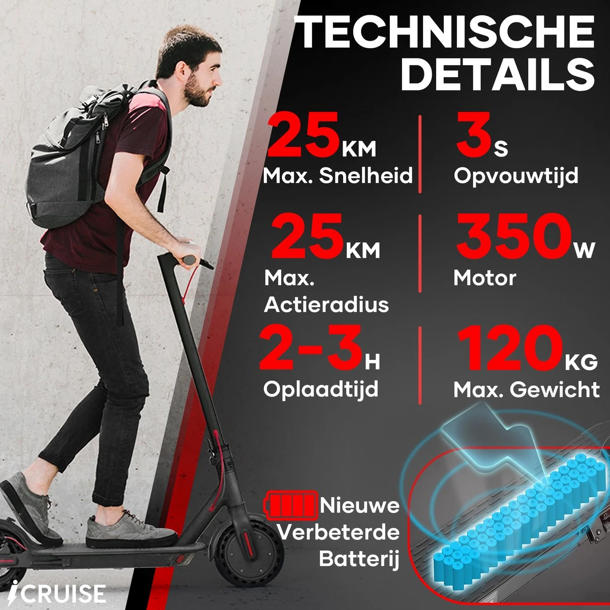 ICruise® IC7 - Elektrische Step Voor Volwassenen - E Step - Opvouwbaar - 25km/u - 25km Actieradius 8 ICruise® IC7 - Elektrische Step Voor Volwassenen - E Step - Opvouwbaar - 25km/u - 25km Actieradius - Afbeelding 6