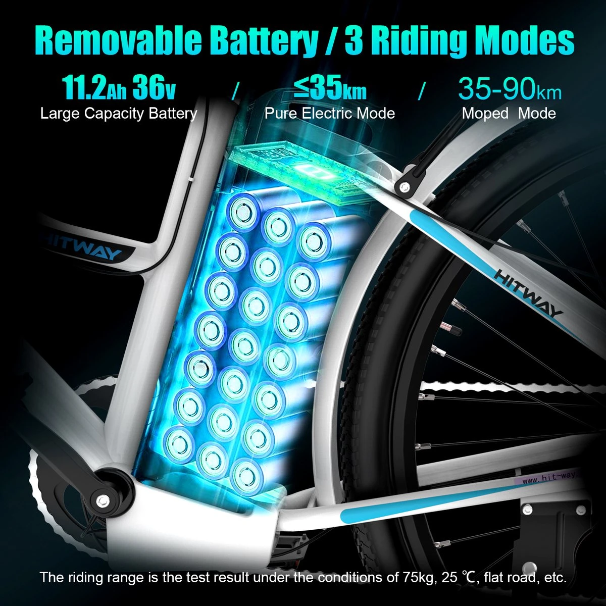 HITWAY Elektrische Fiets Voor Volwassenen | Ebikes Fietsen Stadsfiets | 250W 36V Motor | 7 VERSNELLINGSSYSTEE | 26 Inch - Wit 9 HITWAY Elektrische Fiets Voor Volwassenen | Ebikes Fietsen Stadsfiets | 250W 36V Motor | 7 VERSNELLINGSSYSTEE | 26 Inch - Wit - Afbeelding 7