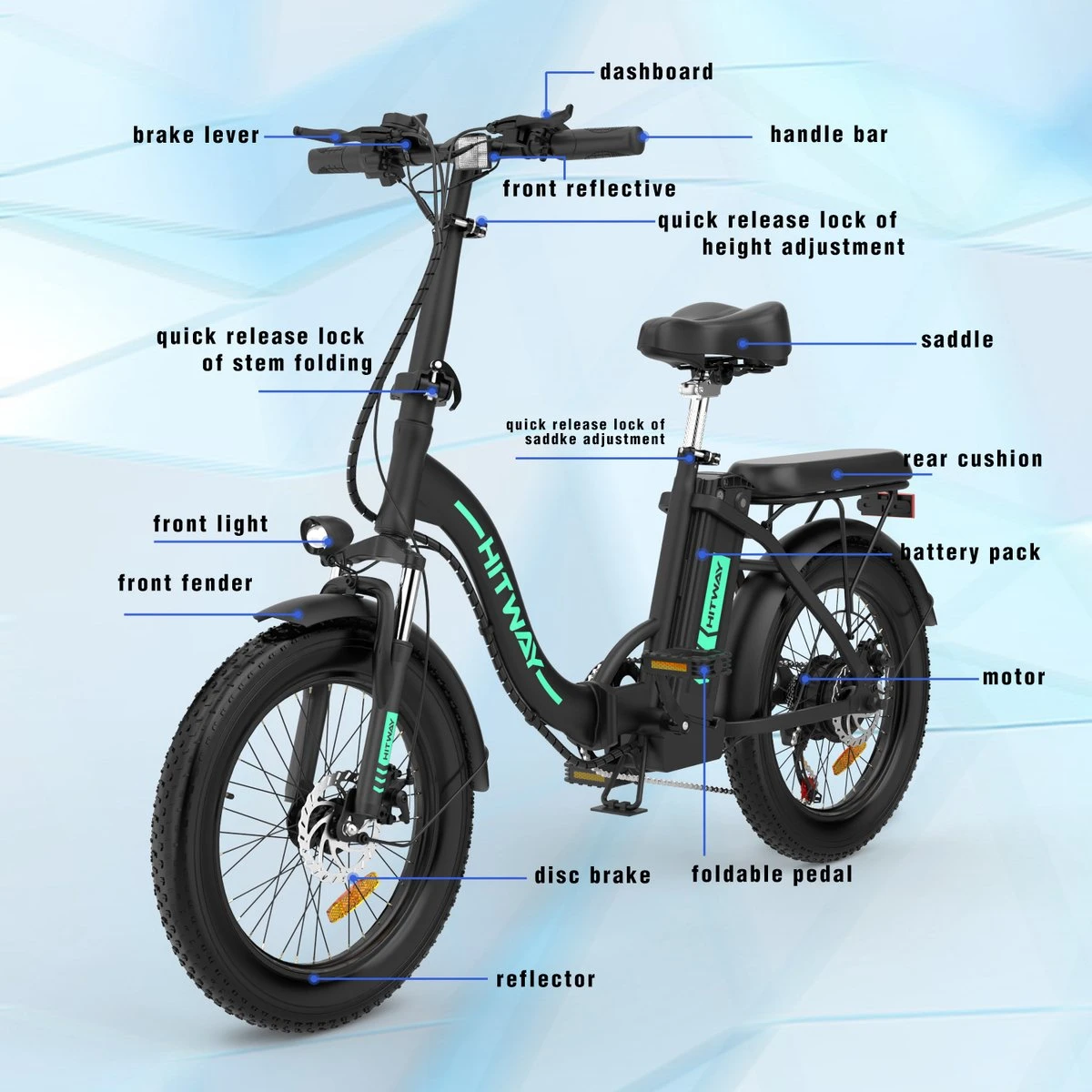 HITWAY Elektrische Fiets - E-Bike - 20 Inch Fatbike - 250 W- Shimano 7 Versnellingen 7 HITWAY Elektrische Fiets - E-Bike - 20 Inch Fatbike - 250 W- Shimano 7 Versnellingen - Afbeelding 5