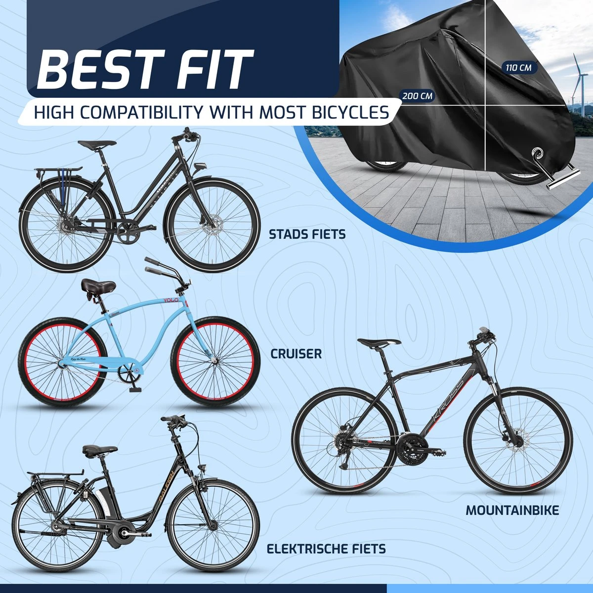 Easavida Fietshoes Voor 1/2 Fietsen – Fietsbeschermhoes – Waterdicht – 200 X 85 X 110 Cm – Inclusief Opbergtas 7 Easavida Fietshoes Voor 1/2 Fietsen – Fietsbeschermhoes – Waterdicht – 200 X 85 X 110 Cm – Inclusief Opbergtas - Afbeelding 5