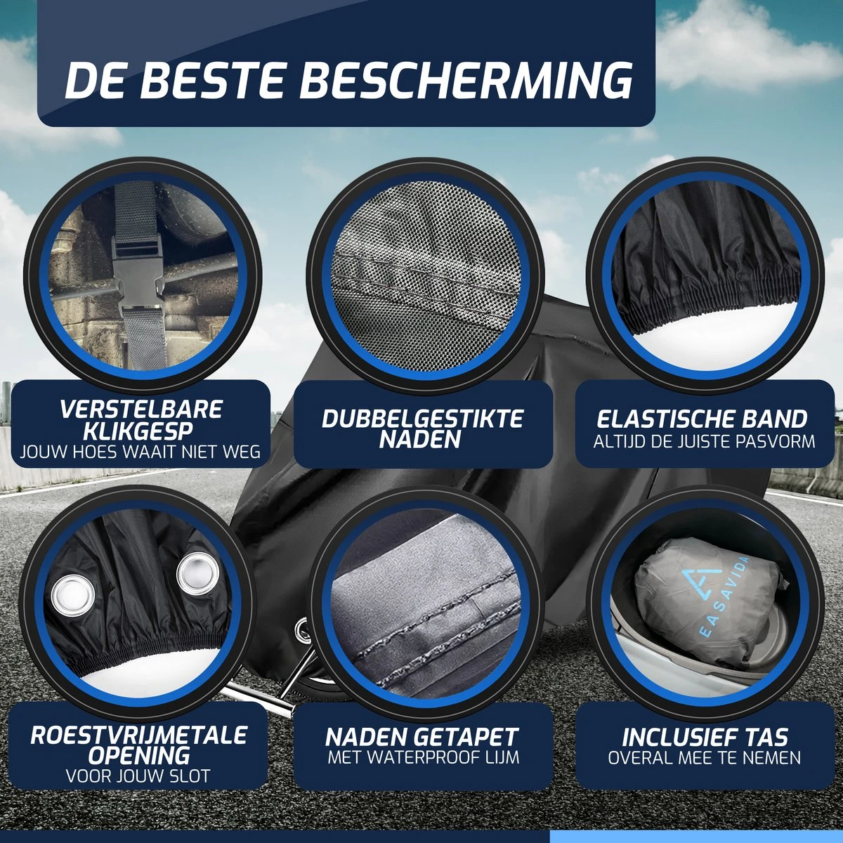 Easavida Fietshoes Voor 1/2 Fietsen – Fietsbeschermhoes – Waterdicht – 200 X 85 X 110 Cm – Inclusief Opbergtas 8 Easavida Fietshoes Voor 1/2 Fietsen – Fietsbeschermhoes – Waterdicht – 200 X 85 X 110 Cm – Inclusief Opbergtas - Afbeelding 6