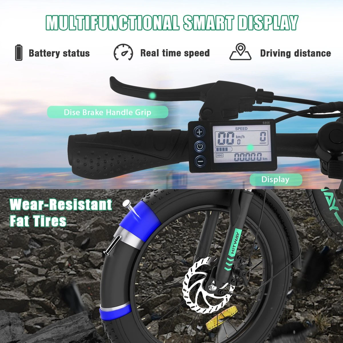 HITWAY E-Bike Elektrische Fiets 20 Inch Fat Tire E-Bicycle Vouwfiets, 250 W/36 V/11,2 Ah Accu, Max. Bereik Tot 35-90 Km, Offroad-mountainbike Met Shimano 7-versnellingen, City EBike Met Slot 5 HITWAY E-Bike Elektrische Fiets 20 Inch Fat Tire E-Bicycle Vouwfiets, 250 W/36 V/11,2 Ah Accu, Max. Bereik Tot 35-90 Km, Offroad-mountainbike Met Shimano 7-versnellingen, City EBike Met Slot - Afbeelding 3