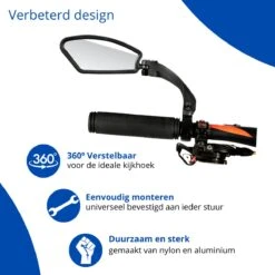 Fietsspiegel - Fietsspiegel Ebike - Links - Achteruitkijkspiegel - Fietsspiegel Op Stuur - Fiets Spiegel - Verstelbaar - Zwart - Stuurbevestiging - EJC Products -Winkel Voor Fietsbenodigdheden 1200x1200 791