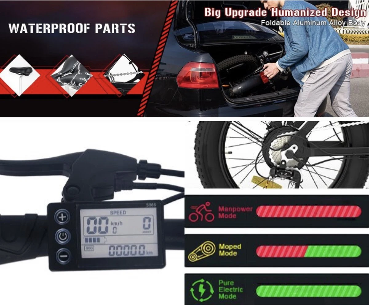 HITWAY E-bike Elektrische Fiets 20" Vouwfiets Met Dikke Banden, 250W/36V/11,2Ah Accu, 35-90 Km, Offroad-mountainbike Met Shimano 7 Versnellingen, CityBike Voor Heren En Dames 4 HITWAY E-bike Elektrische Fiets 20" Vouwfiets Met Dikke Banden, 250W/36V/11,2Ah Accu, 35-90 Km, Offroad-mountainbike Met Shimano 7 Versnellingen, CityBike Voor Heren En Dames - Afbeelding 2