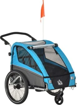 HOMCOM 3-in-1 Kinderaanhanger Jogger Fietskar Voor 2 Kinderen Aluminium 440-018 -Winkel Voor Fietsbenodigdheden 883x1200